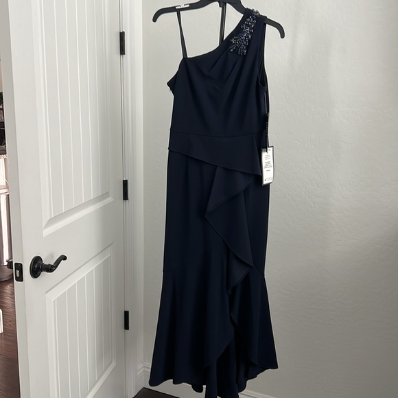 PAPELL STUDIO Beaded Knit Crepe Gown Navy Sz 6P - Picture 5 of 16